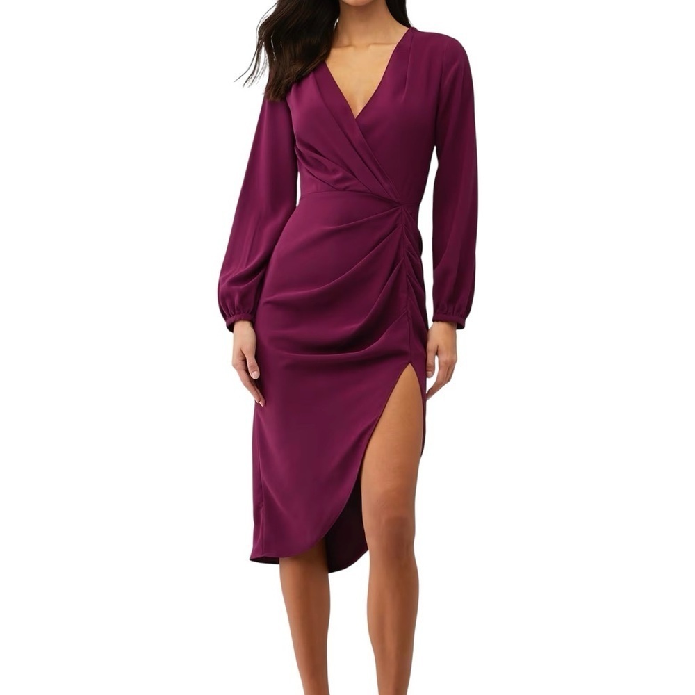 Amanda Uprichard Long Sleeve Midi Roma Dress Maroon Size Small